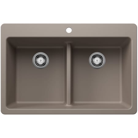 Blanco Liven 33 in. Drop-In/Undermount 50/50 Double Basin SILGRANIT Kitchen Sink with Low Divide 443206